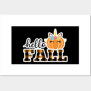 Say Hello Fall with a Unicorn Attitude (Dark bg) Posters and Art